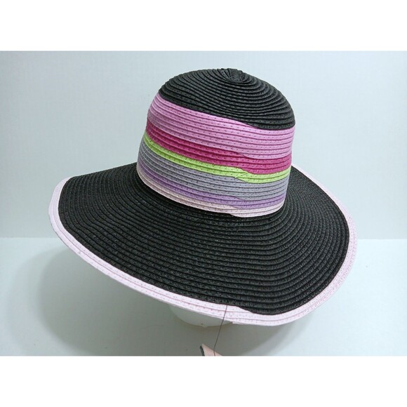 Badgley Mischka Straw Summer Sun Beach Hat Multicolor Black Pink Green Purple - Picture 3 of 8